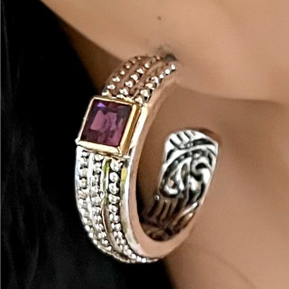 Pierced earrings, silver tone with purple -jewelry - Picture 1 of 14